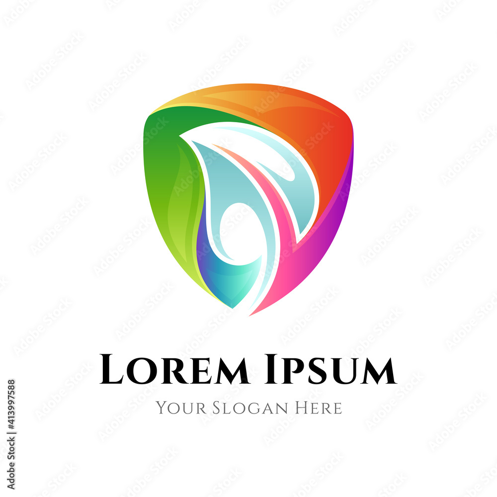 Fototapeta premium Shield with leaf logo concept with gradient color, flat logo template