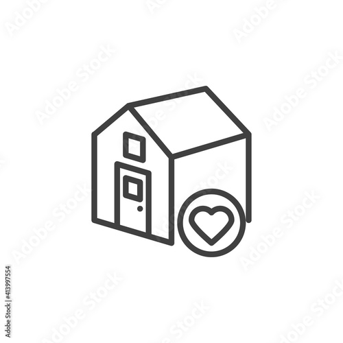 Favorite house line icon. linear style sign for mobile concept and web design. Home and heart outline vector icon. Real estate symbol, logo illustration. Vector graphics