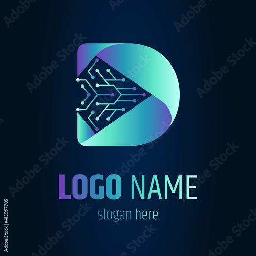 Letter D technology logo, gradient logo template ready for use