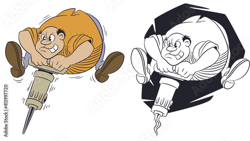 Angry worker with jackhammer. Illustration for internet and mobile website.
