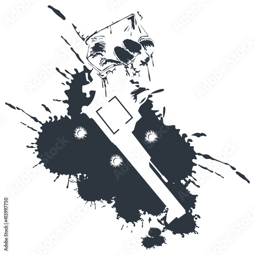 Silhouette of pistol on splatter blood. Illustration for internet and mobile website.