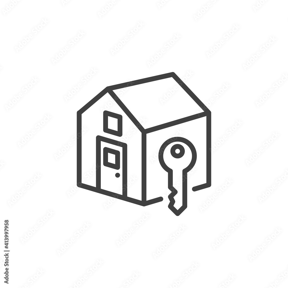 House key line icon. linear style sign for mobile concept and web design. Real estate home key outline vector icon. Symbol, logo illustration. Vector graphics House key line icon. linear style sign for mobile concept and web design. Real estate home key outline vector icon. Symbol, logo illustration. Vector graphics