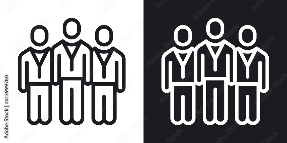 Team, crowd or group of persons icon. Teamwork and corporate culture concept. Simple two-tone vector illustration on black and white background