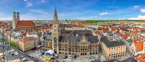 Munich Germany, high angle view panorama city skyline at Marienplatz new Town Hall Square