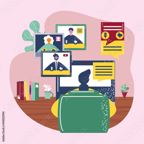 woman connecting with computer meeting video conference
