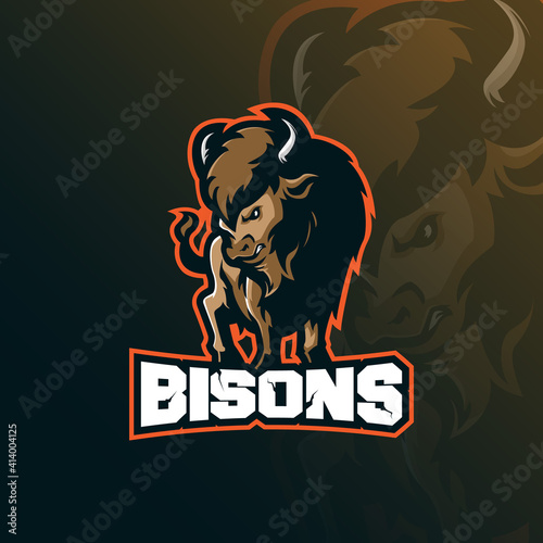 bison mascot logo design vector with modern illustration concept style for badge, emblem and t shirt printing. angry bison illustration.