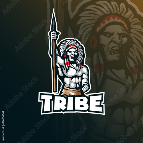 tribe mascot logo design vector with modern illustration concept style for badge, emblem and t shirt printing. indian tribe illustration for sport team.