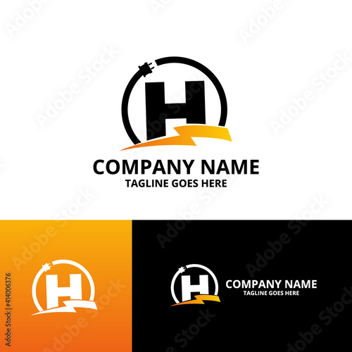 Flash initial letter H Logo Icon Template. Illustration vector graphic. Design concept Electrical Bolt and electric plugs With letter symbol. Perfect for corporate, more technology brand identity