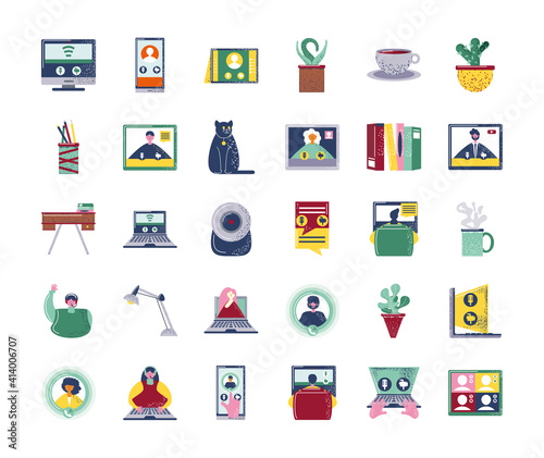 video conference webinar and online communication icon set
