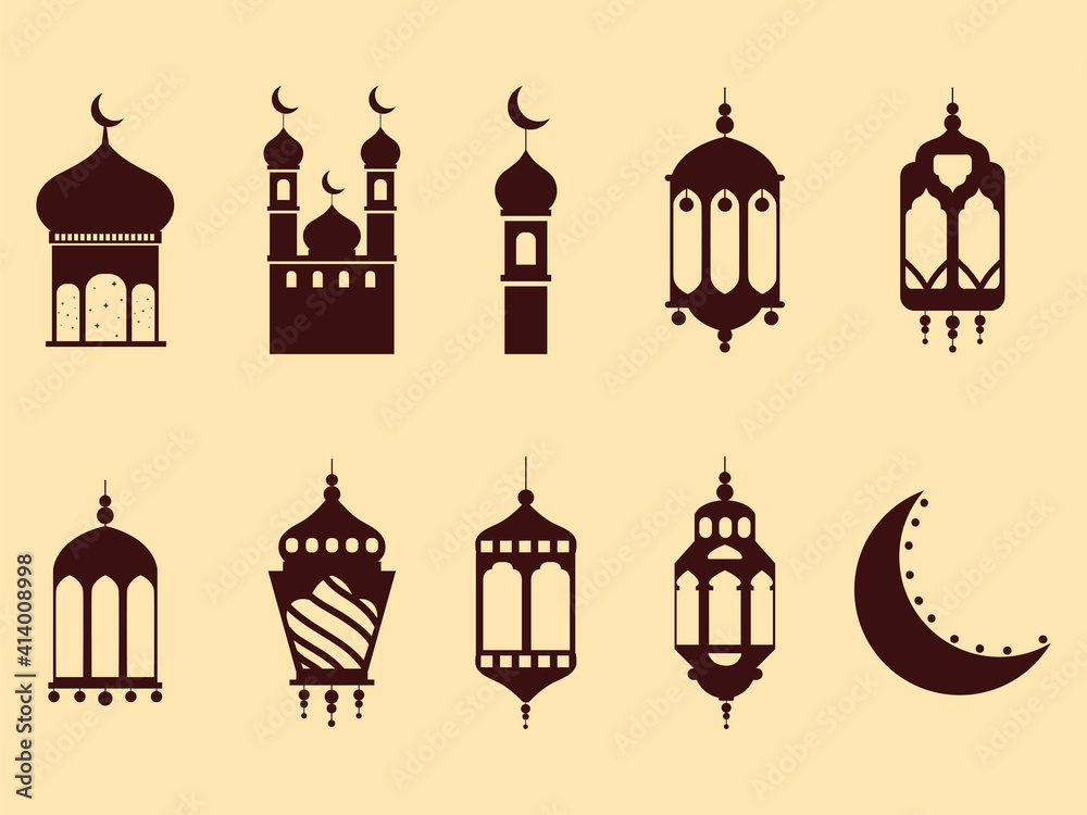 arabic mosque architecture islamic lanterns and moon icons