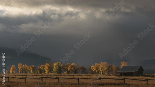 Timelapse of Grand Teton National Parks' famous district consists of a line of homestead and barns