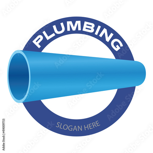 Plumbing company logo. Water pipe symbol on white background. Vector illustration badge design.