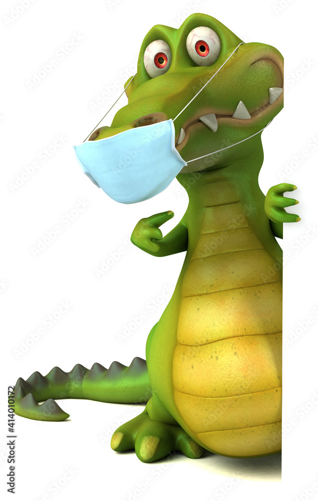 Fototapeta premium Fun 3D cartoon crocodile with a mask