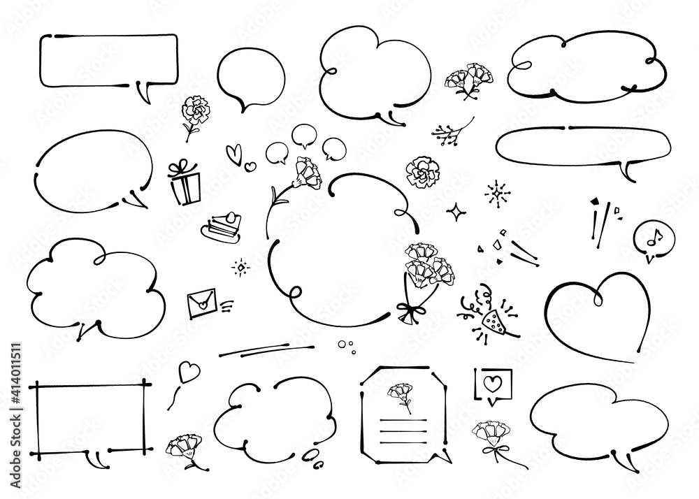 母の日イメージの吹き出しセット ペン画 墨だまり線 線画黒 文字無し Stock Vector Adobe Stock