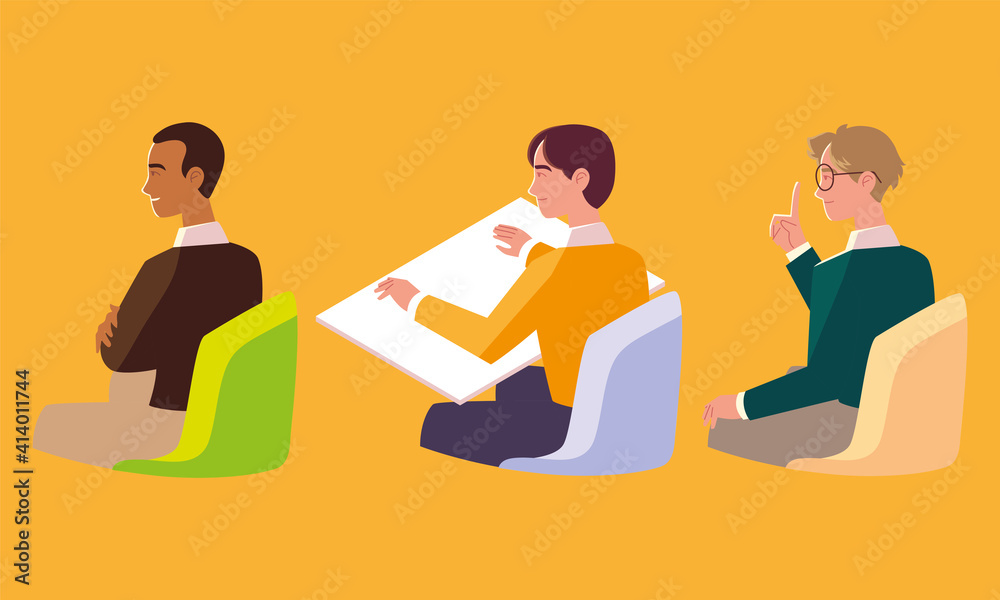 Obraz premium group men characters sitting on chair