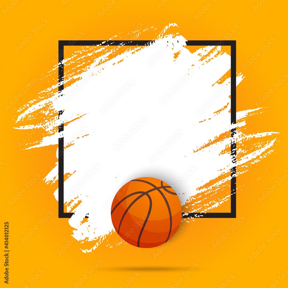 Basketball sport ball flyer or poster background, vector paint brush  background. Streetball or basketball tournament and champion league game  playoff match, varsity fan club empty orange template Stock-Vektorgrafik