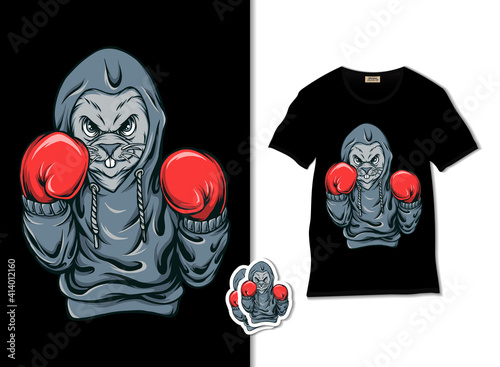 Boxing bunny mascot vector. Boxing rabbit illustration with t shirt design