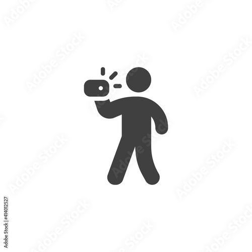 Man taking selfie photo vector icon. filled flat sign for mobile concept and web design. Man with phone glyph icon. Symbol, logo illustration. Vector graphics
