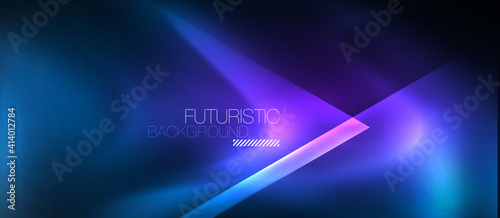 Neon geometric abstract background. Triangles with color glowing light effects in the dark. Vector illustration for covers, banners, flyers and posters and other
