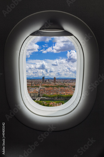 Lyon France in airplane window