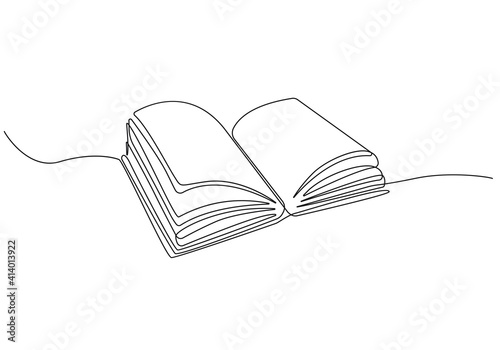 Open Book Continuous One Line Drawing. Open Book Single Line Art Illustration. Contour Drawing Education Theme. Vector Illustration.