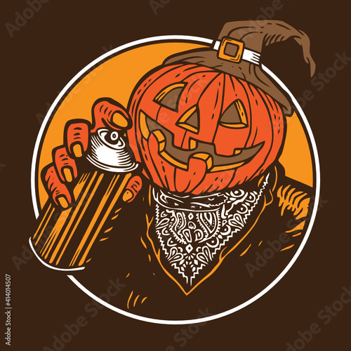 Pumpkin Halloween Graffiti Bomber Character Design Mascot Vector Illustration