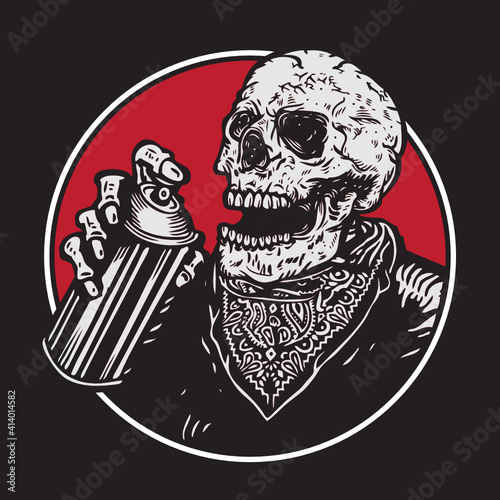 Skull Graffiti Bomber Character Design Mascot Vector Illustration