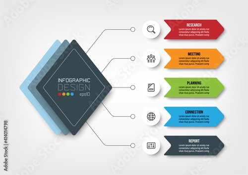 Show workflows through a kite-shaped square format, used for planning work or explaining various business segments. vector infographic.
