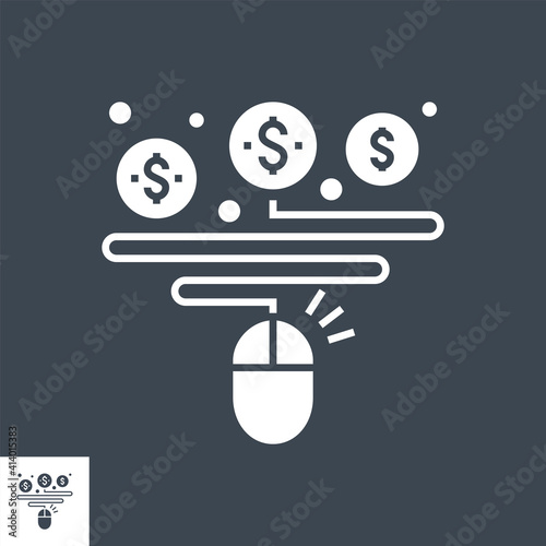 Pay Per Click Related Vector Glyph Icon. Isolated on Black Background. Vector Illustration.