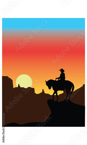 Cowboy  waking at desert at sunset time print artwork for apparel ,fashion  and others  photo