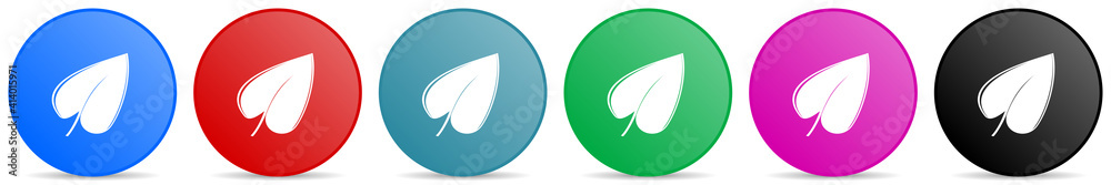 Leaf vector icons, set of circle gradient buttons in 6 colors options for webdesign and mobile applications Leaf vector icons, set of circle gradient buttons in 6 colors options for webdesign and mobile applications