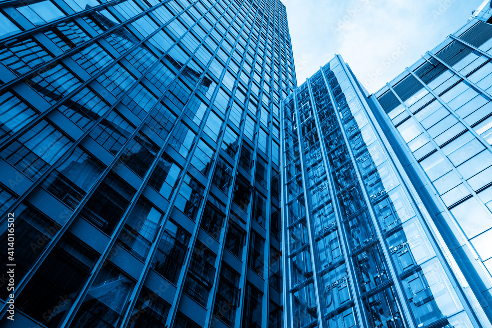 Looking Up Blue Modern Office Building