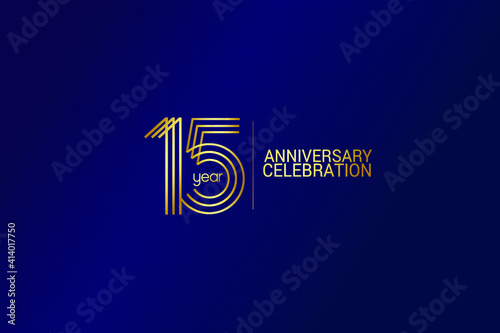 15 year anniversary celebration Gold Line. logotype isolated on Blue background for celebration, invitation card, and greeting card-Vector photo