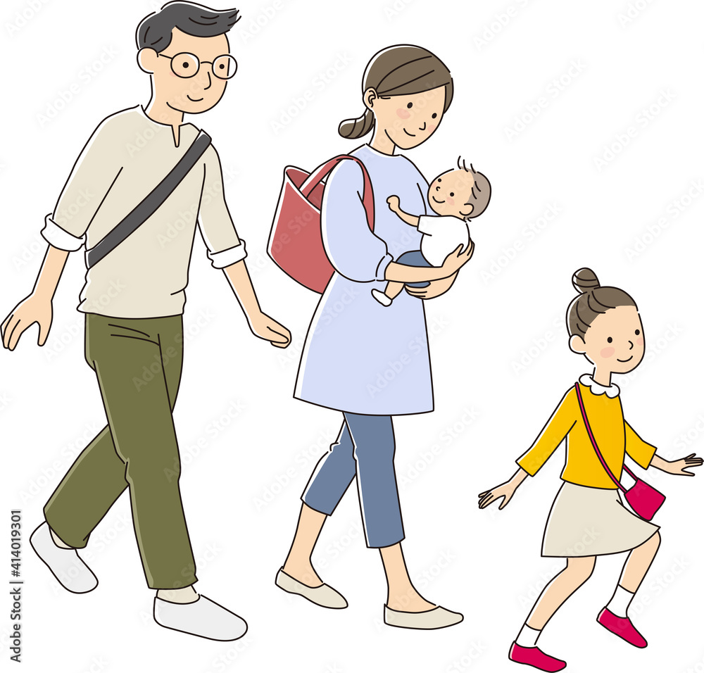 Vector illustration of a family walking happily Vector illustration of a family walking happily