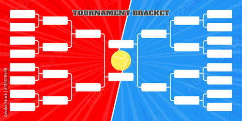 16 team tournament bracket championship template flat style design vector illustration isolated on white background. Championship bracket schedule for tennis game.