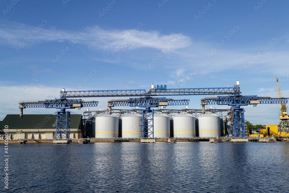 Oil storage tanks and pipes at the oil terminal. Biodiesel production in Ventspils, Latvia.