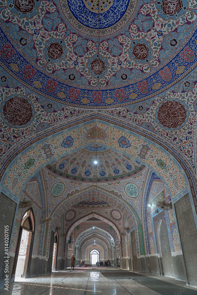 Interior view of beautiful ornate ancient Shahi Eid Gah mosque in Multan, Punjab, Pakistan