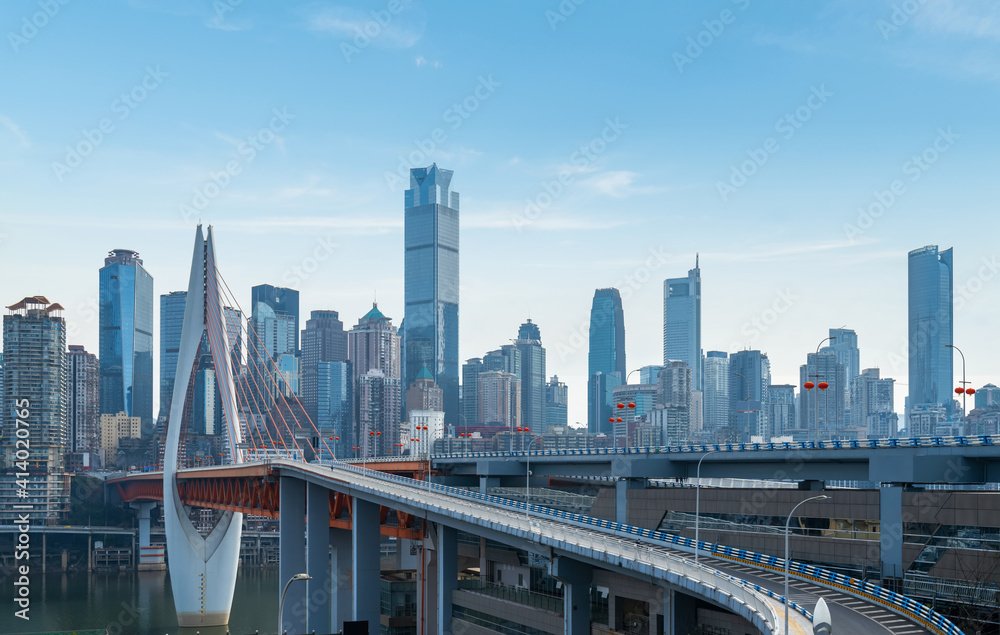 Bridges, highways and urban skylines in Chongqing, China