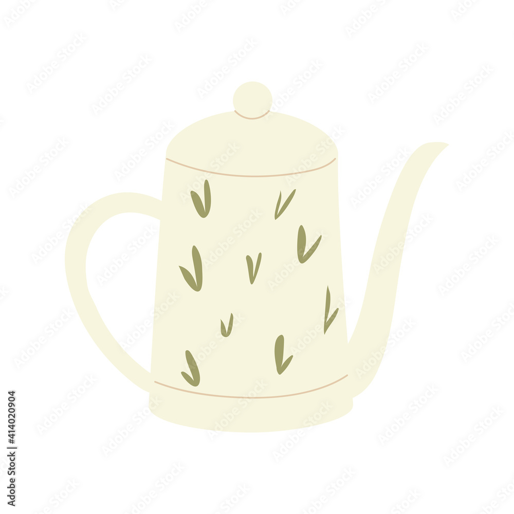 teapot with print leaves icon isolated design