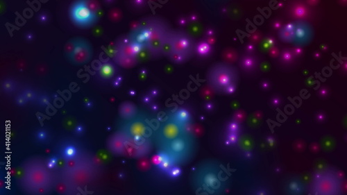 Colorful glowing bokeh particles abstract background