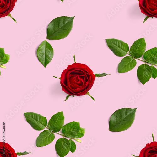 Rosebud seamless pattern. head of rose bloom isolated on pink pattern  pop art