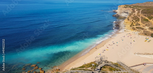 Beautiful landscape. Top view to amazing Atlantic Ocean shore. Wonderful view with azure clear water photo