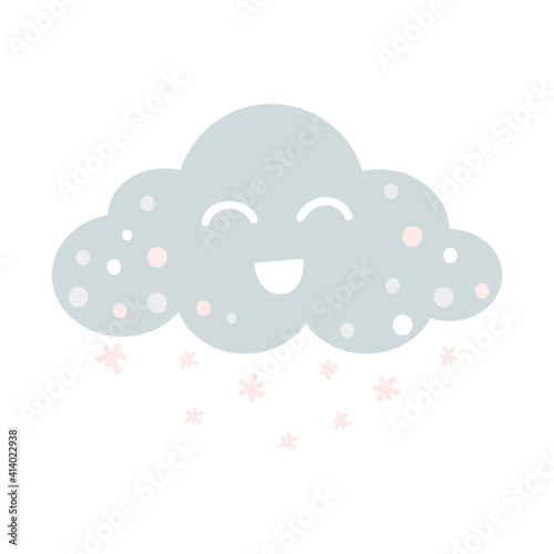 Cute hand drawn cloud. Boho nursery doodle icon. Cartoon clipart for baby shower, greeting card, kids bedroom decor, birthday party, textile. Vector illustration