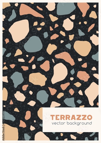 Vertical cover with terrazzo pattern and place for text. Template design with...