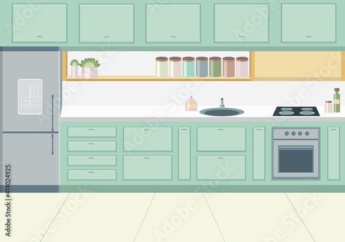 Stylish kitchen design with household appliances