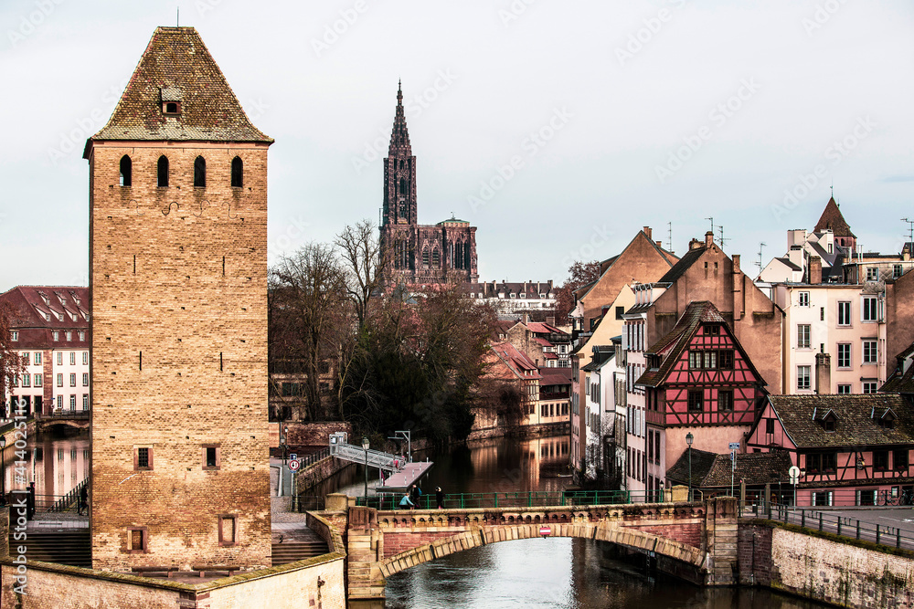 Buildings in Strasbourg and A Bridge With a River