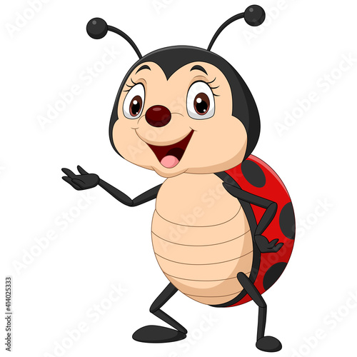 Cartoon funny ladybug waving hand