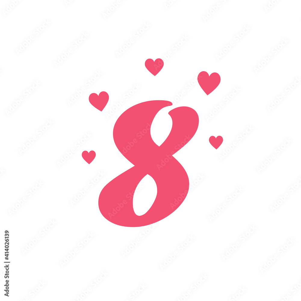 8 March Women's Day. International women's day.Number 8 with hearts 8 March Women's Day. International women's day.Number 8 with hearts