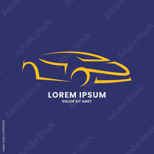 Line abstract sporty car logo, with business card, icon, and color palette