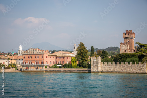 View of Sirmione from Lake Garda. Autumn sunny evening. Sirmione, Lombardy, Italy photo